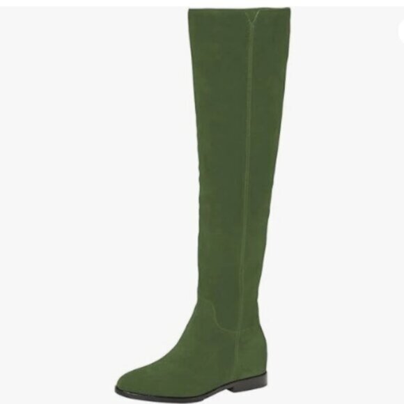 Pazzion Women Almond Toe Knee High Boots with Partial Zipper Stretchy Green Shoe - Picture 1 of 8